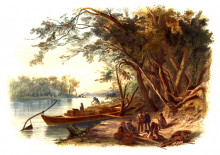 Репродукция картины "the party in which karl bodmer was traveling stopped to camp along the missouri river in north dakoon" художника "бодмер карл"