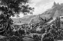 Копия картины "the town traben trarbach and the grevenburg on the moselle river in germany" художника "бодмер карл"