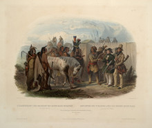 Картина "the travellers meeting with minatarre indians near fort clark, plate 26 from volume 1 of &#39;travels in the interior of north america&#39;" художника "бодмер карл"