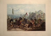 Картина "buffalo-dance of the mandan indians in front of their medicine lodge in mih-tutta-hankush, plate 18 from volume 2 of &#39;travels in the interior of north america&#39;" художника "бодмер карл"