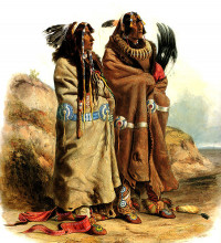 Репродукция картины "sih-chida and mahchsi-karehde, mandan indians, plate 20 from volume 2 of &#39;travels in the interior of north america&#39;" художника "бодмер карл"