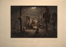 Картина "the interior of a hut of a mandan chief, plate 19 from volume 2 of &#39;travels in the interior of north america&#39;" художника "бодмер карл"