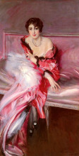 Репродукция картины "portrait of madame juillard in red" художника "болдини джованни"
