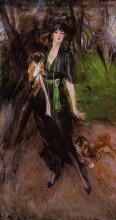 Репродукция картины "portrait of a lady lina bilitis with two pekinese" художника "болдини джованни"