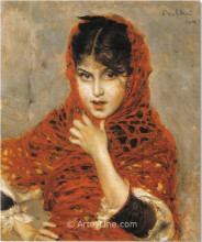 Репродукция картины "girl with red shawl" художника "болдини джованни"