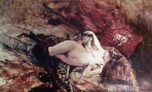 Репродукция картины "naked young lady with blanket" художника "болдини джованни"