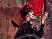 Репродукция картины "the red curtain" художника "болдини джованни"