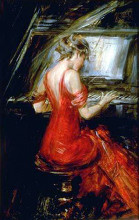 Копия картины "the woman in red" художника "болдини джованни"