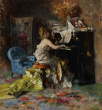 Репродукция картины "woman at a piano" художника "болдини джованни"