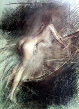 Репродукция картины "young lady entering bath" художника "болдини джованни"