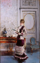 Репродукция картины "a lady admiiring a fan" художника "болдини джованни"