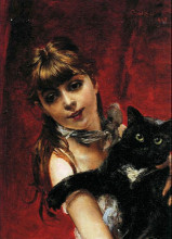 Картина "girl with black cat" художника "болдини джованни"