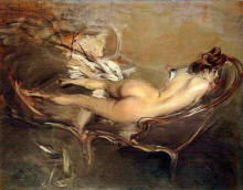 Картина "a reclining nude on a day-bed" художника "болдини джованни"