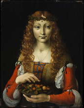 Репродукция картины "girl with cherries (also attributed to giovanni ambrogio de predis)" художника "больтраффио джованни"