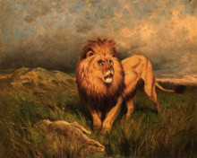 Репродукция картины "lion and prey (also known as the kill)" художника "бонёр роза"
