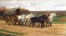 Репродукция картины "a waggon and a team of horses" художника "бонёр роза"