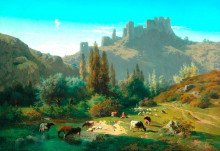 Копия картины "landscape with cattle" художника "бонёр роза"