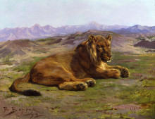 Репродукция картины "couching lion" художника "бонёр роза"