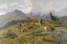 Репродукция картины "landscape with deer" художника "бонёр роза"
