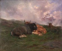 Картина "cattle at rest on a hillside in the alps 1885" художника "бонёр роза"