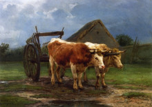 Репродукция картины "oxen pulling a cart" художника "бонёр роза"