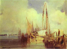 Копия картины "french river scene with fishing boats" художника "бонингтон ричард паркс"