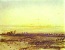 Репродукция картины "landscape with harvesters at sunset" художника "бонингтон ричард паркс"