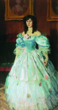Копия картины "портрет женщины в голубом (портрет п.м. судковской)" художника "борис кустодиев"