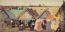 Копия картины "праздник в деревне" художника "борис кустодиев"