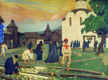 Репродукция картины "в монастыре" художника "борис кустодиев"