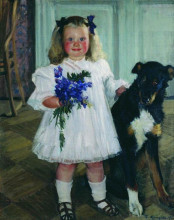 Картина "портрет ирины кустодиевой с собакой шумкой" художника "борис кустодиев"