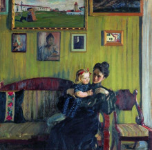 Картина "портрет ю.е.кустодиевой с дочерью ириной" художника "борис кустодиев"