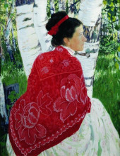 Картина "портрет жены художника" художника "борис кустодиев"
