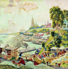 Копия картины "на волге" художника "борис кустодиев"