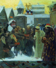 Репродукция картины "выход царя ивана грозного" художника "борис кустодиев"