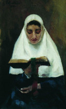 Репродукция картины "монахиня" художника "борис кустодиев"