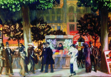 Репродукция картины "парижский бульвар ночью" художника "борис кустодиев"