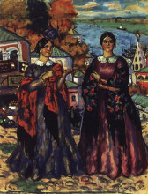 Репродукция картины "две купчихи" художника "борис кустодиев"