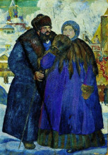Копия картины "купец с купчихой" художника "борис кустодиев"