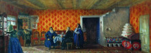 Репродукция картины "комната в доме прокофия пазухина" художника "борис кустодиев"