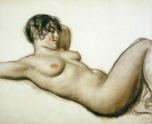 Репродукция картины "лежащая натурщица" художника "борис кустодиев"