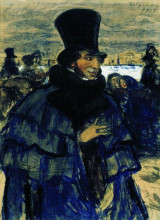 Репродукция картины "а.с.пушкин на набережной невы" художника "борис кустодиев"