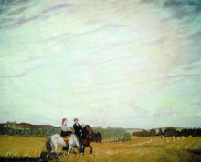Картина "прогулка верхом (автопортрет с женой)" художника "борис кустодиев"