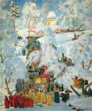 Репродукция картины "зима. крещенское водосвятие" художника "борис кустодиев"