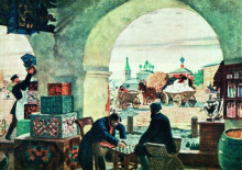 Репродукция картины "гостиный двор (в торговых рядах)" художника "борис кустодиев"