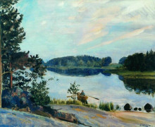 Копия картины "лесное озеро в конкола" художника "борис кустодиев"