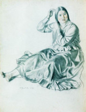 Репродукция картины "девушка, расчесывающая волосы" художника "борис кустодиев"