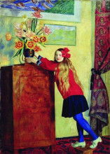 Картина "девочка с цветами" художника "борис кустодиев"