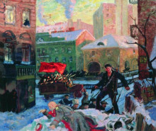 Репродукция картины "октябрь в петрограде" художника "борис кустодиев"