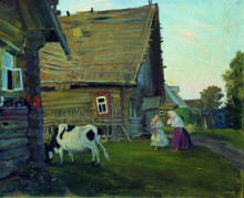 Репродукция картины "изба. костромская губерния" художника "борис кустодиев"
